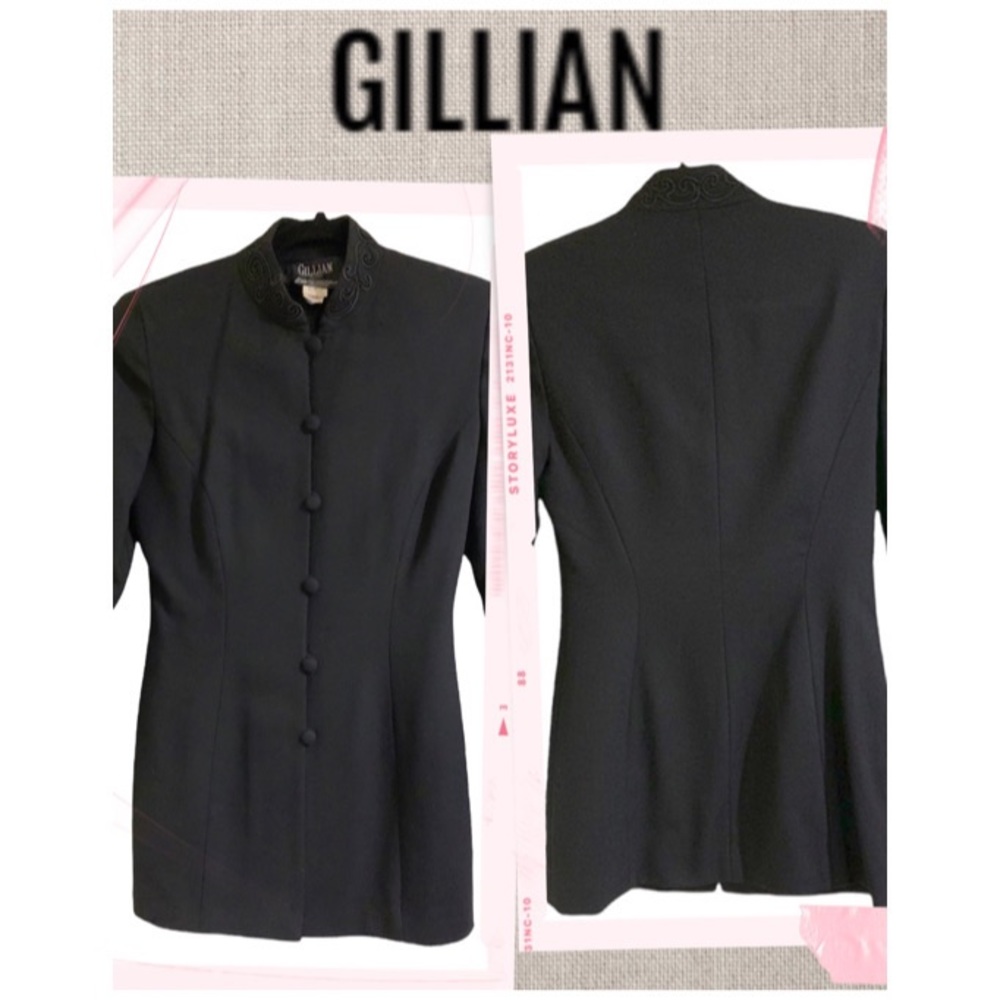 GILLIAN Suit Stunning Black 100% Wool blazer & skirt RARE & UNIQY Size 2